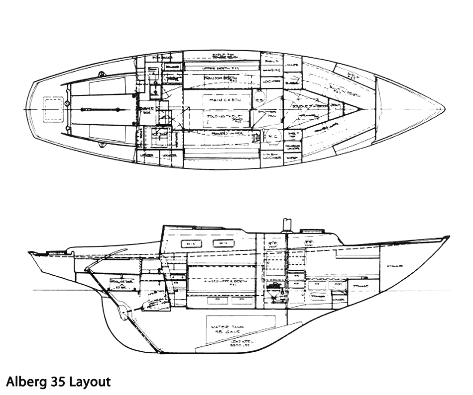 Interior layout of the Alberg 35 sailboat