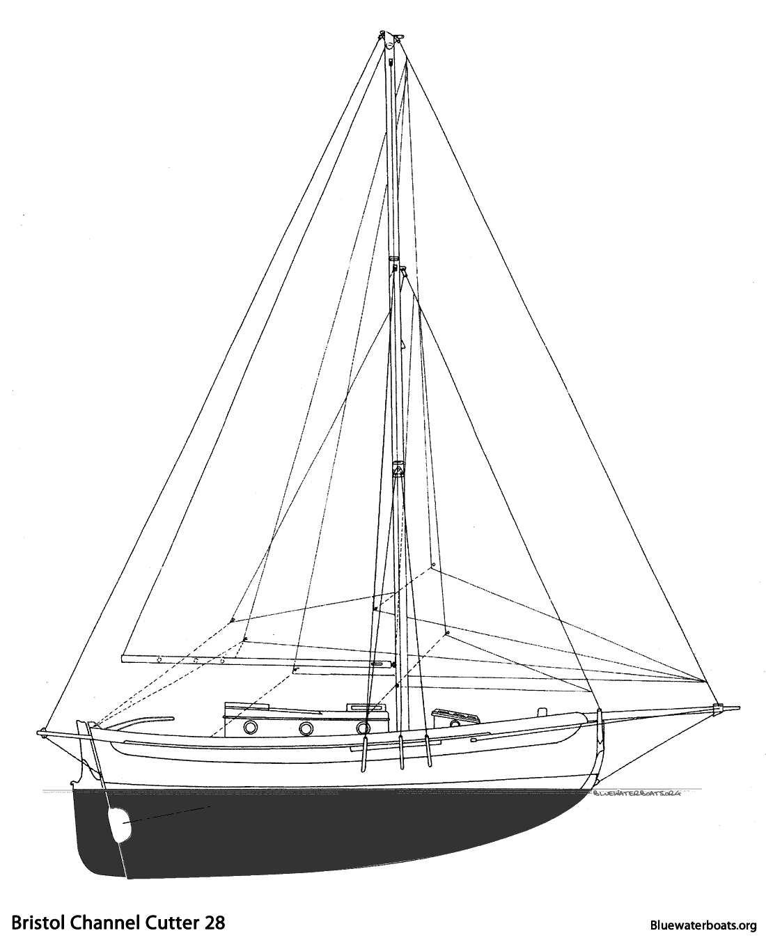 Line drawing of the Bristol Channel Cutter 28 sailboat