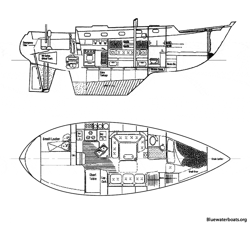 Interior layout of the Coast 34 sailboat