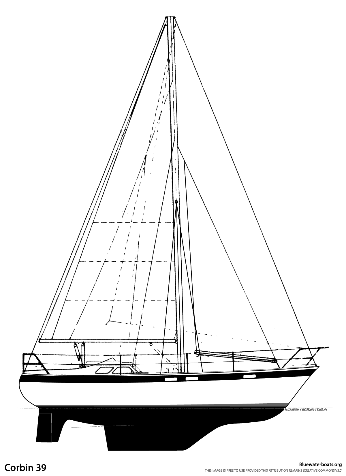 Line drawing of the Corbin 39 sailboat