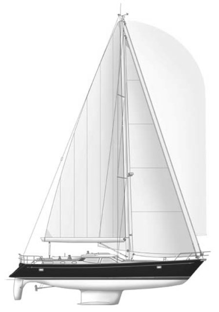 Discovery 55 sail & accommodation plan (via sailboatdata)