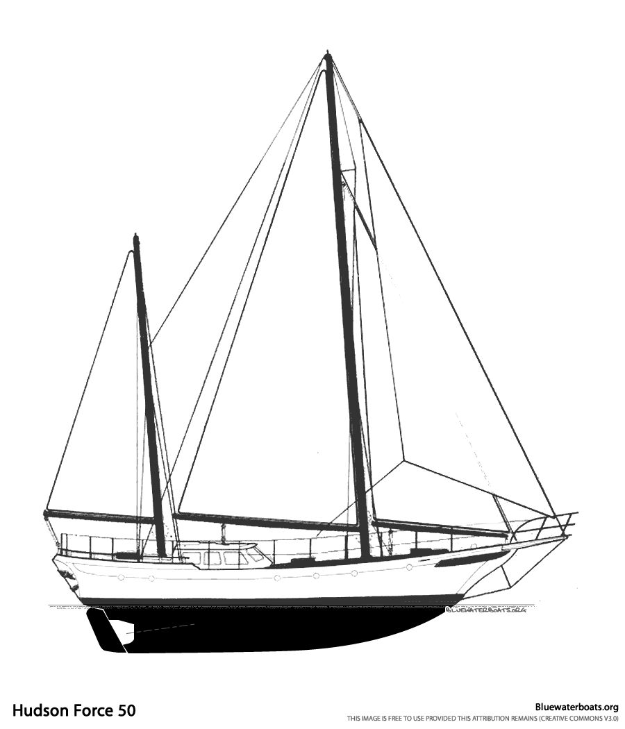 Line drawing of the Hudson Force 50 sailboat