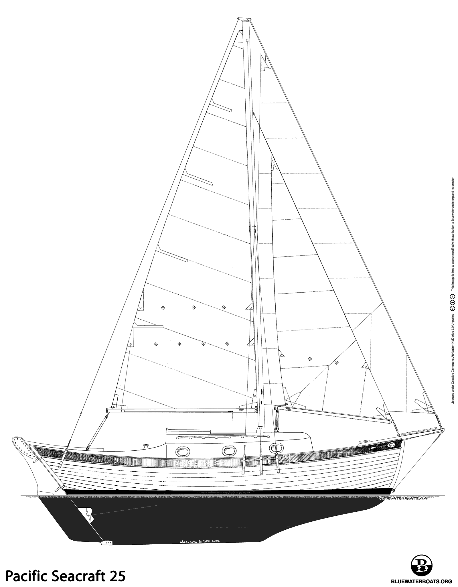 Line drawing of the Pacific Seacraft 25 sailboat