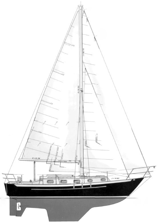 Line drawing of the Pacific Seacraft 31 sailboat