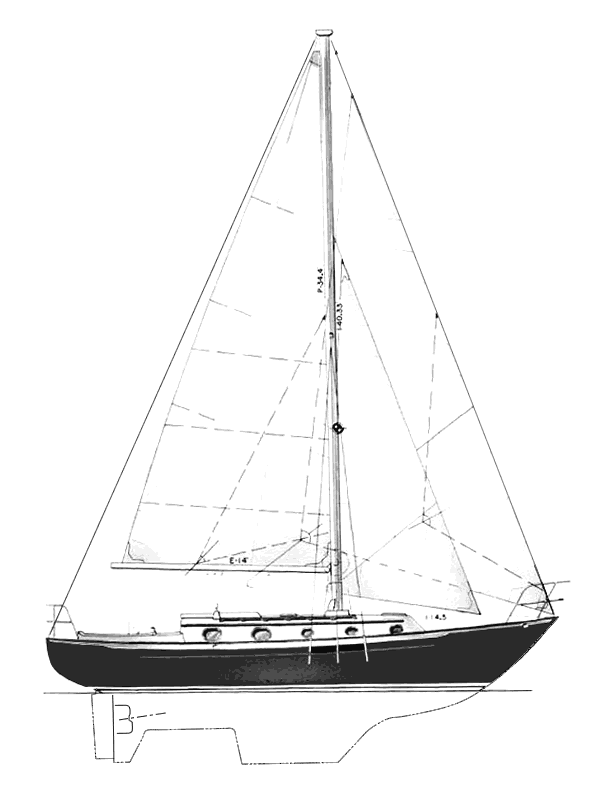 Line drawing of the Pacific Seacraft 34 sailboat
