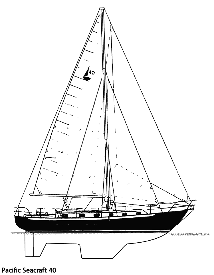 Line drawing of the Pacific Seacraft 40 sailboat