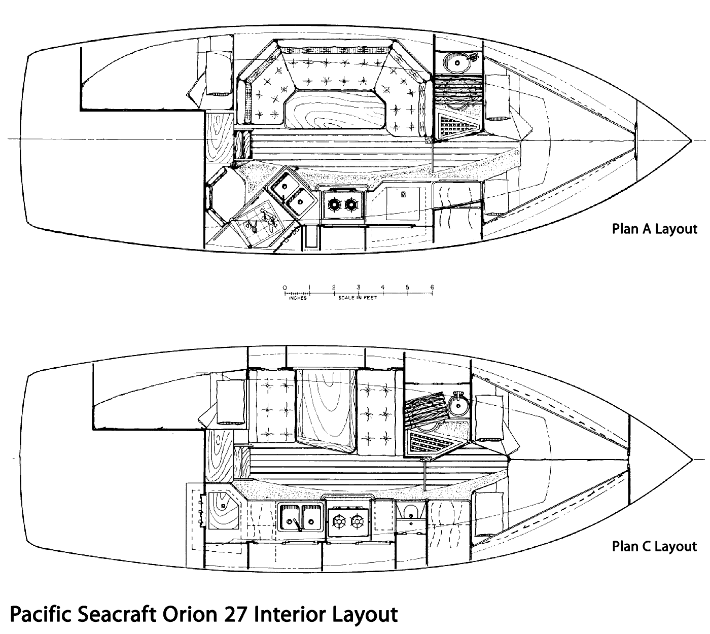 Interior layout of the Pacific Seacraft Orion 27 sailboat