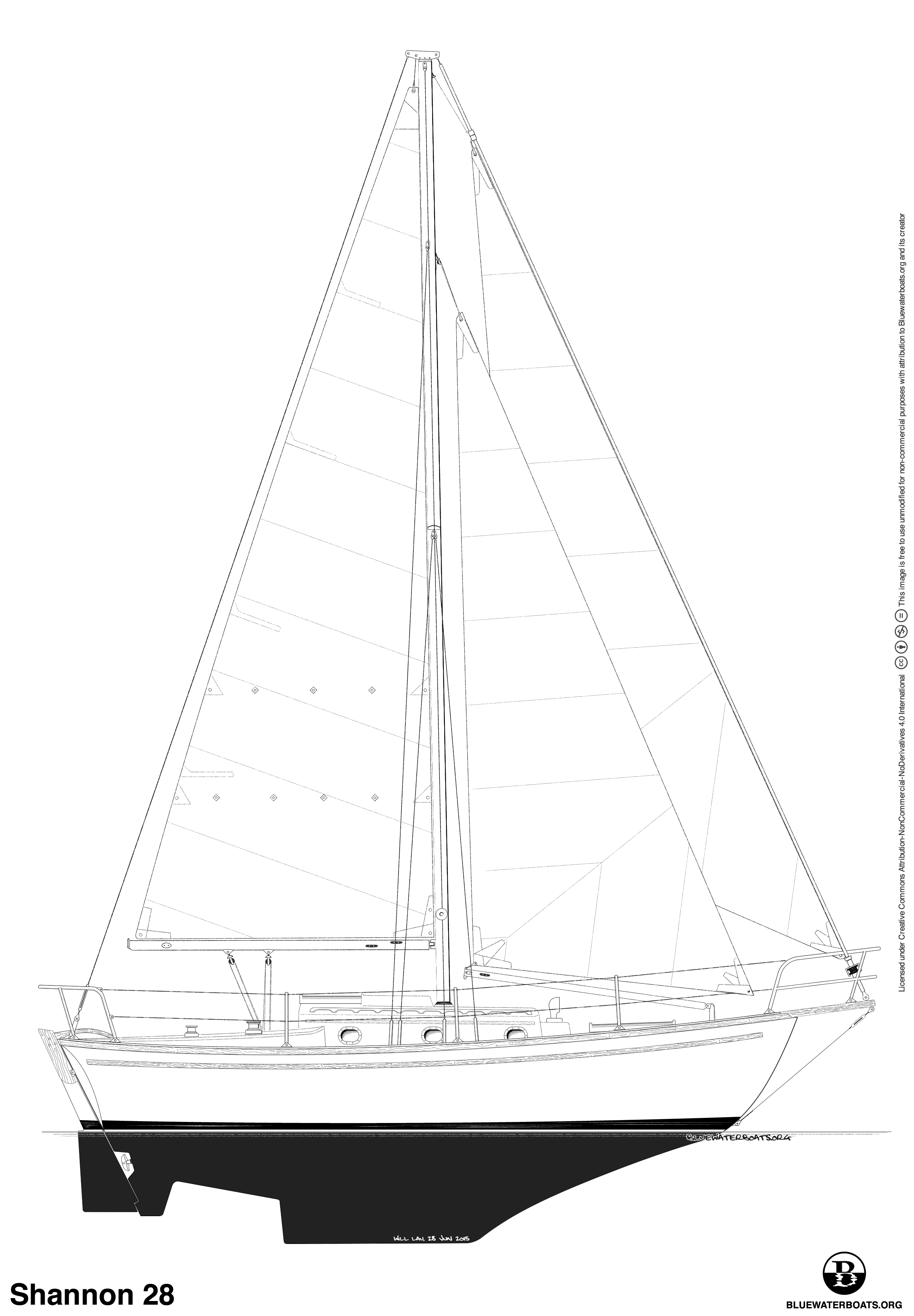 Line drawing of the Shannon 28 sailboat