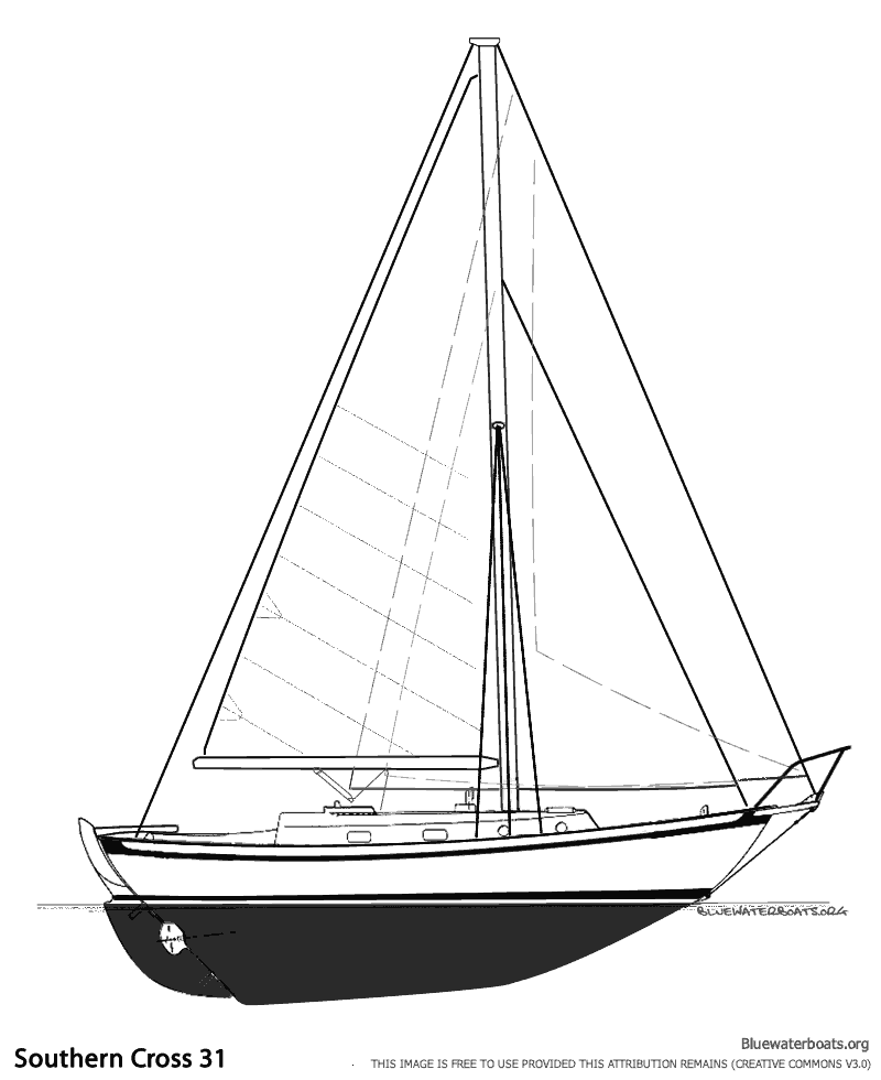 Line drawing of the Southern Cross 31 sailboat