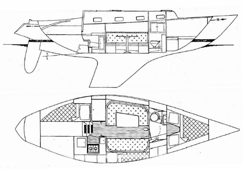Interior layout of the Sparkman and Stephens 34 sailboat
