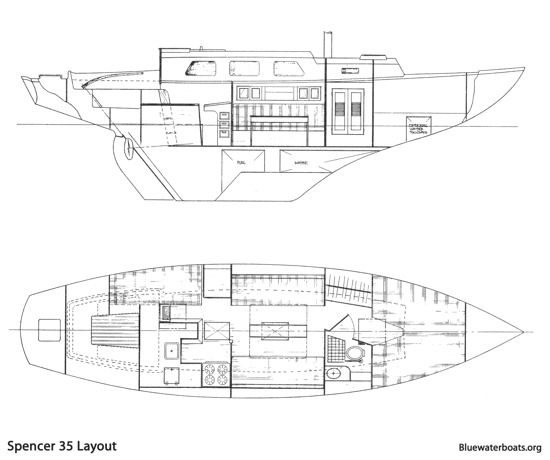 Interior layout of the Spencer 35 sailboat