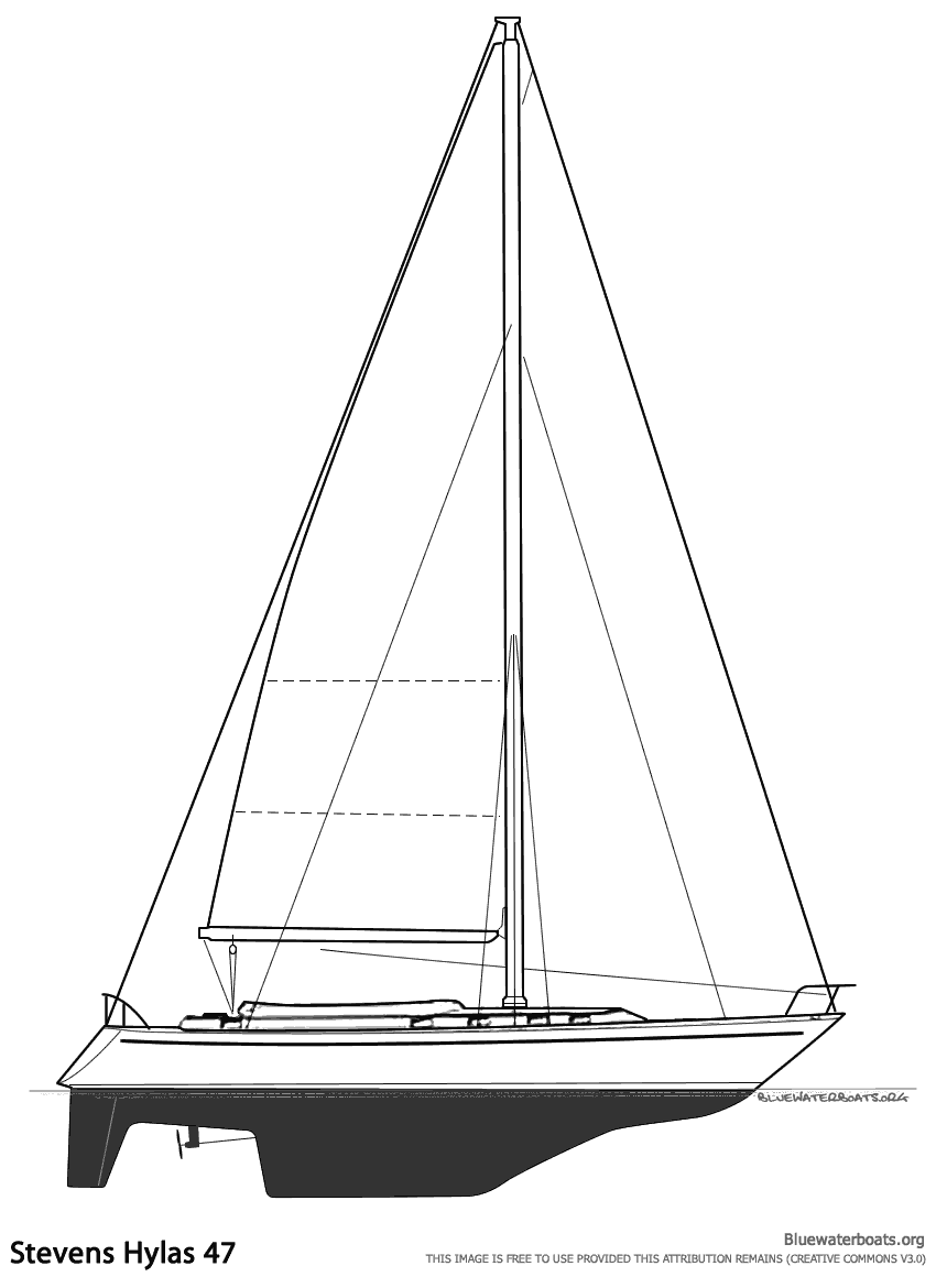 Line drawing of the Stevens Hylas 47 sailboat