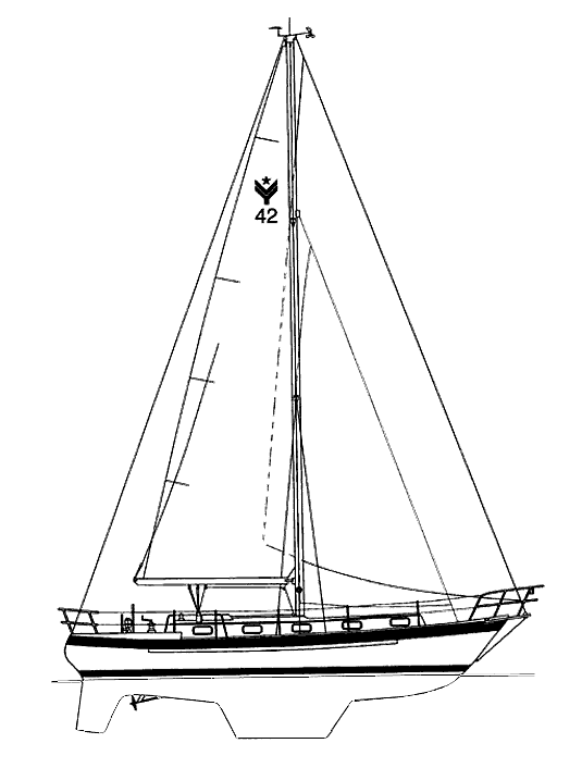 Line drawing of the Valiant 42 sailboat
